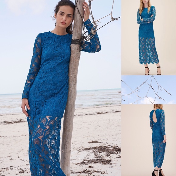 Maje Rosanne Lace Dress Bleu Guipure Maxi Long XS - Picture 8 of 13